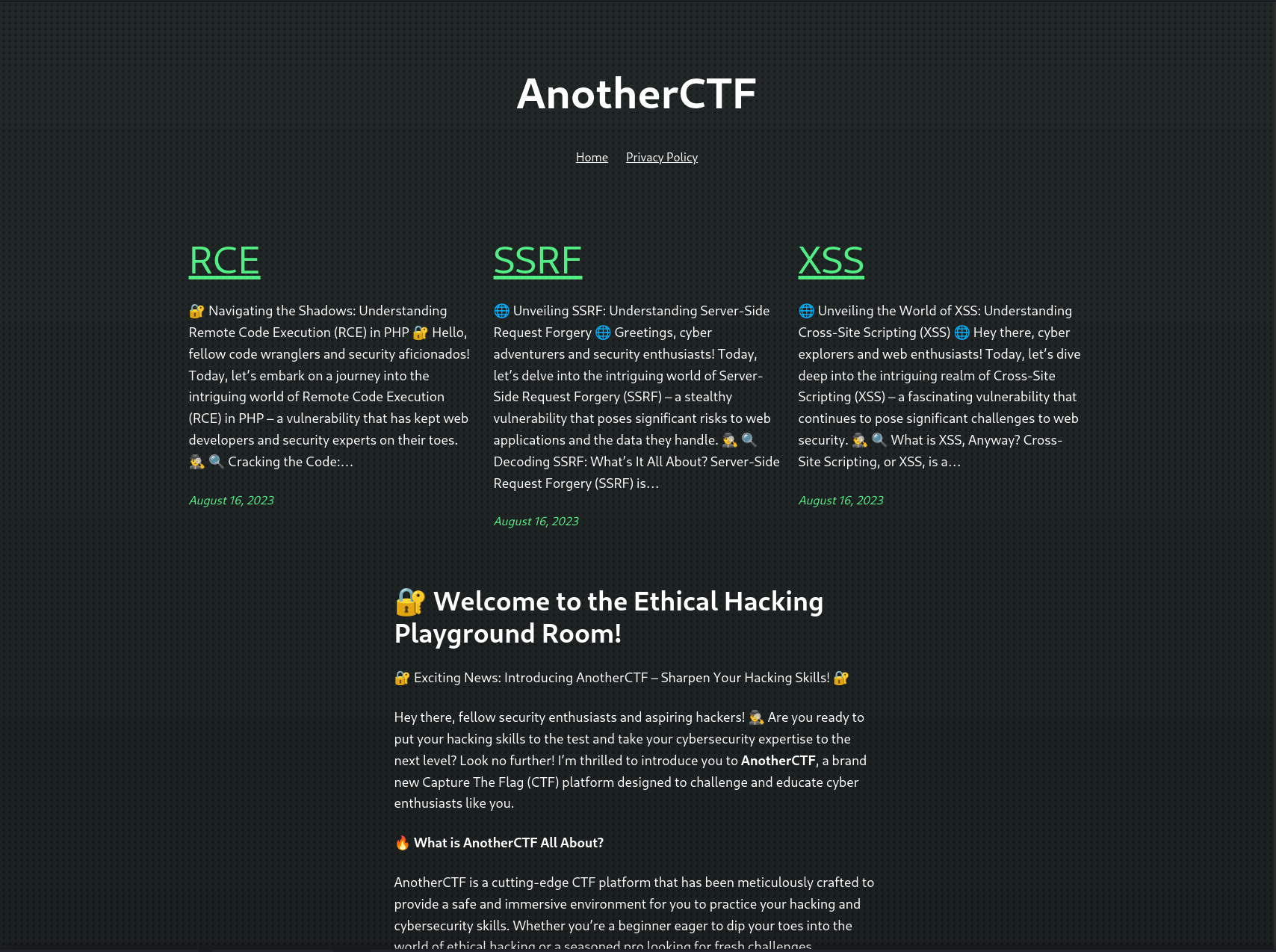 Website's home page